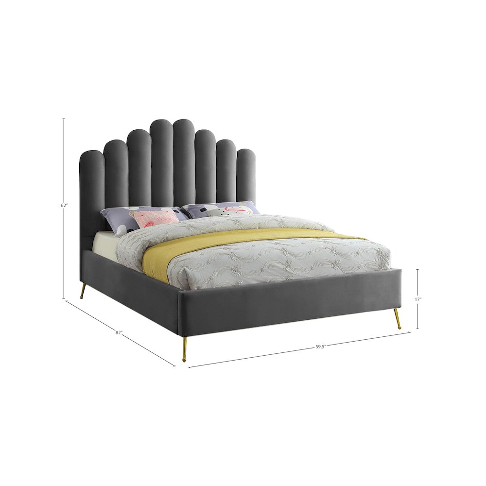 Lily Grey Velvet Full Bed