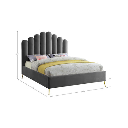 Lily Grey Velvet Queen Bed