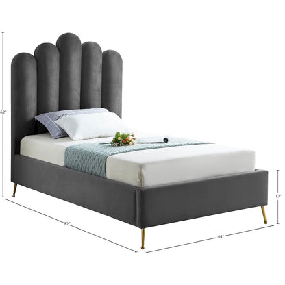 Lily Grey Velvet Twin Bed