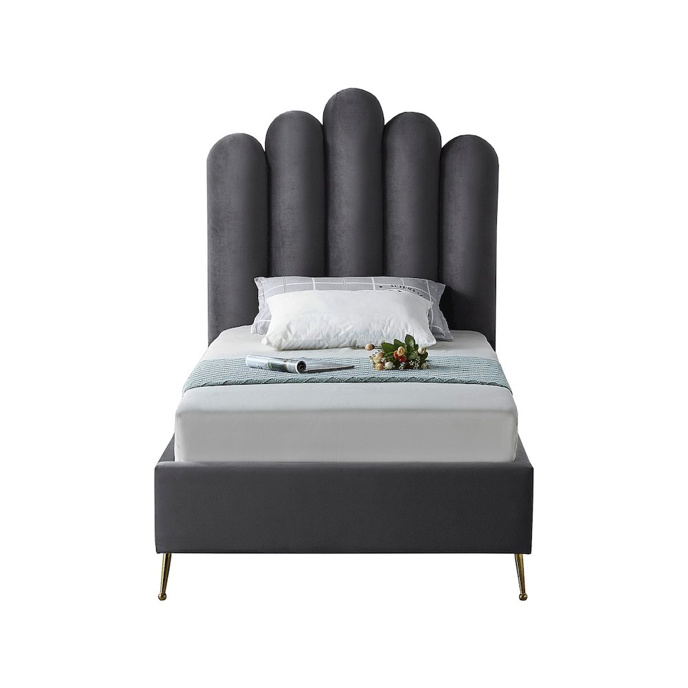 Lily Grey Velvet Twin Bed