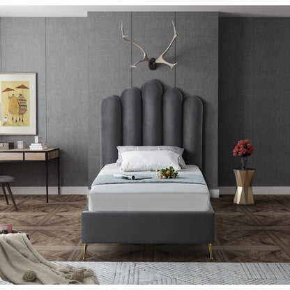 Lily Grey Velvet Twin Bed