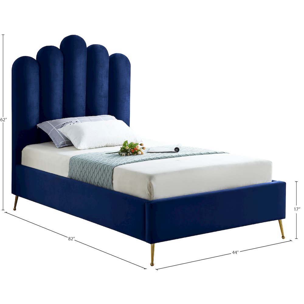 Lily Navy Velvet Twin Bed