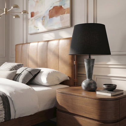 Lucente Black Genuine Marble Base And Cotton Shade Table Lamp