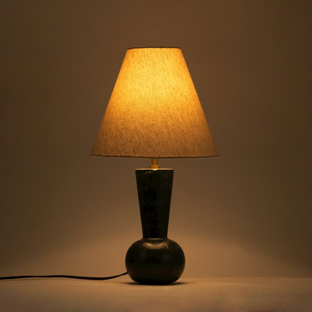 Lucente Green / Natural Genuine Marble Base And Linen Shade Table Lamp