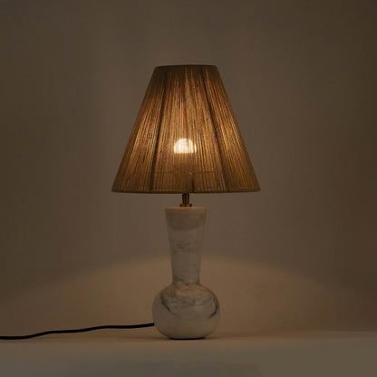 Lucente White / Natural Genuine Marble Base And Jute Shade Table Lamp