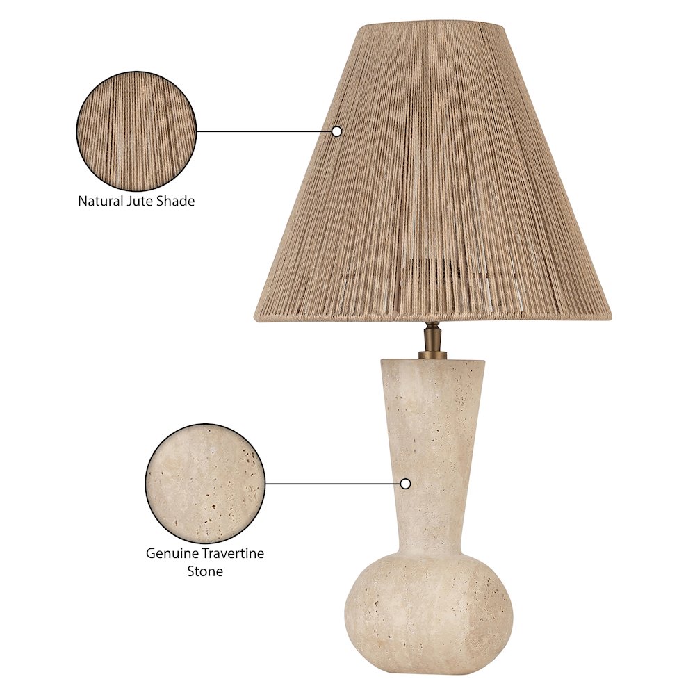 Lucente Travertine / Natural Travertine Base And Jute Shade Table Lamp