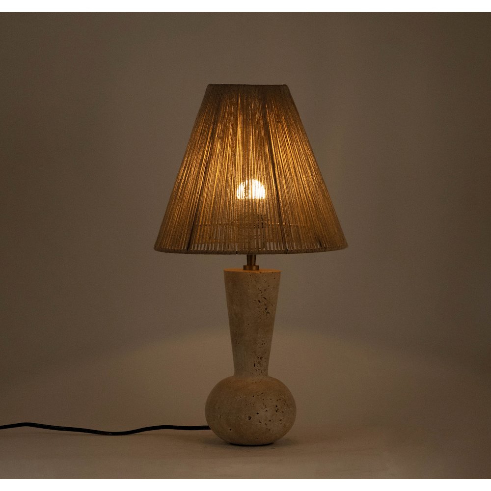 Lucente Travertine / Natural Travertine Base And Jute Shade Table Lamp