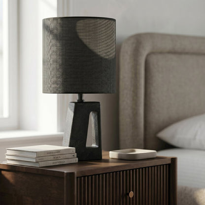 Vellum Black Genuine Marble Base And Cotton Shade Table Lamp