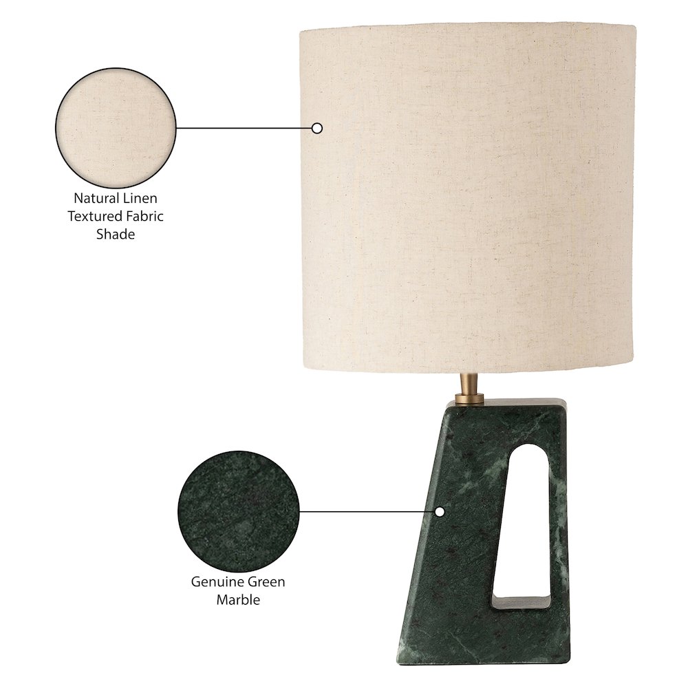 Vellum Green / Natural Genuine Marble Base And Linen Shade Table Lamp