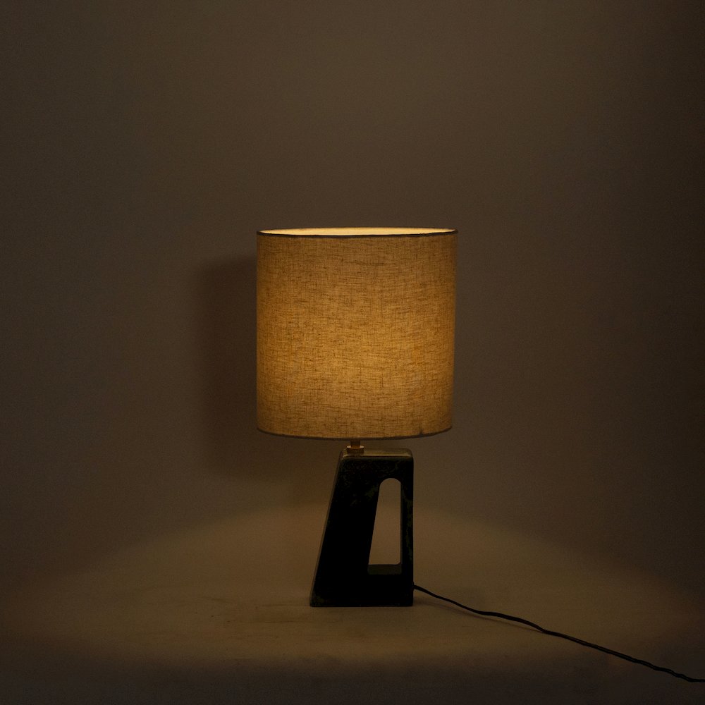 Vellum Green / Natural Genuine Marble Base And Linen Shade Table Lamp