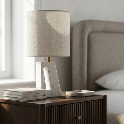 Vellum Off White / Gold Genuine Marble Base And Cotton Shade Table Lamp