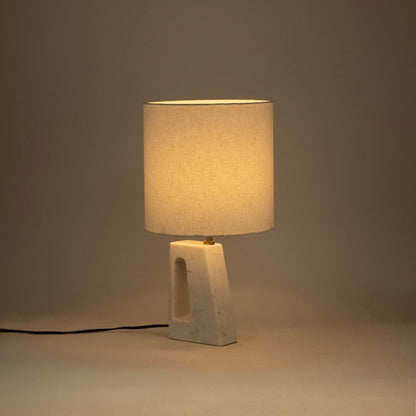 Vellum Off White / Gold Genuine Marble Base And Cotton Shade Table Lamp