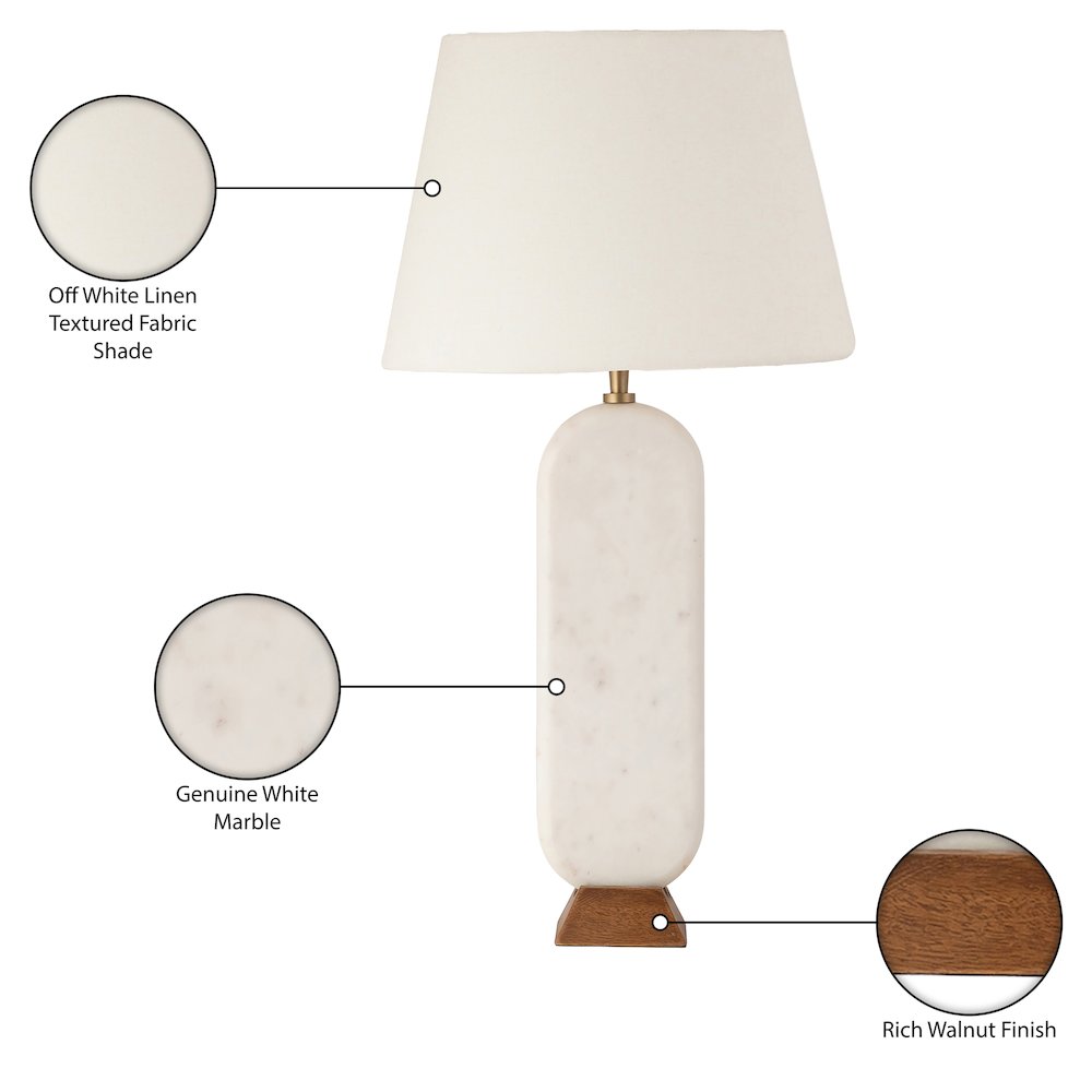 Solis Off White / Natural Marble And Mango Wood Base, Cotton Shade Table Lamp
