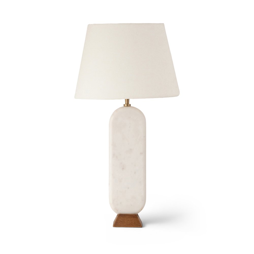 Solis Off White / Natural Marble And Mango Wood Base, Cotton Shade Table Lamp