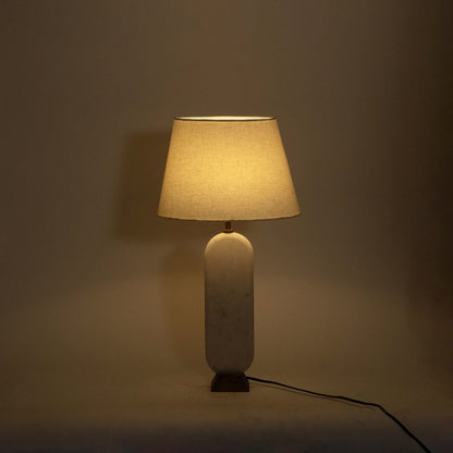 Solis Off White / Natural Marble And Mango Wood Base, Cotton Shade Table Lamp