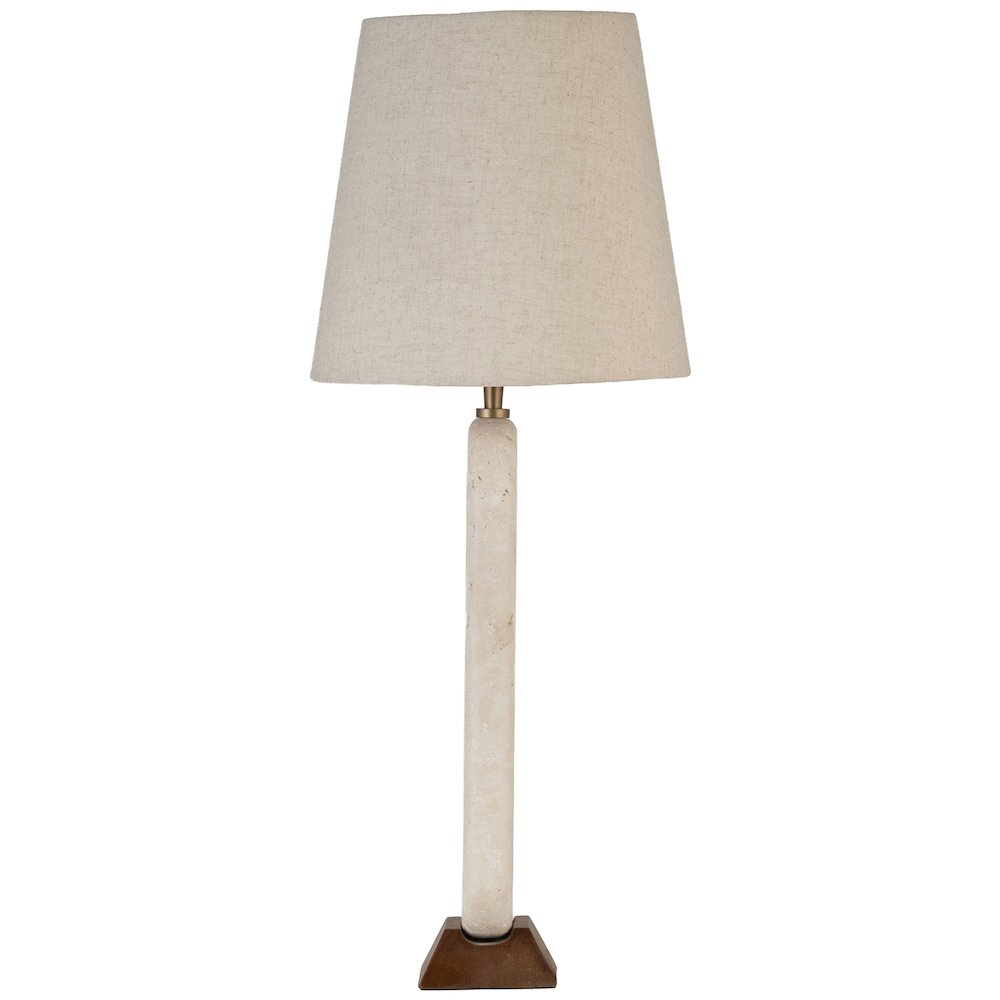 Solis Travertine / Walnut, Travertine & Walnut Wood Base, Linen Shade Table Lamp