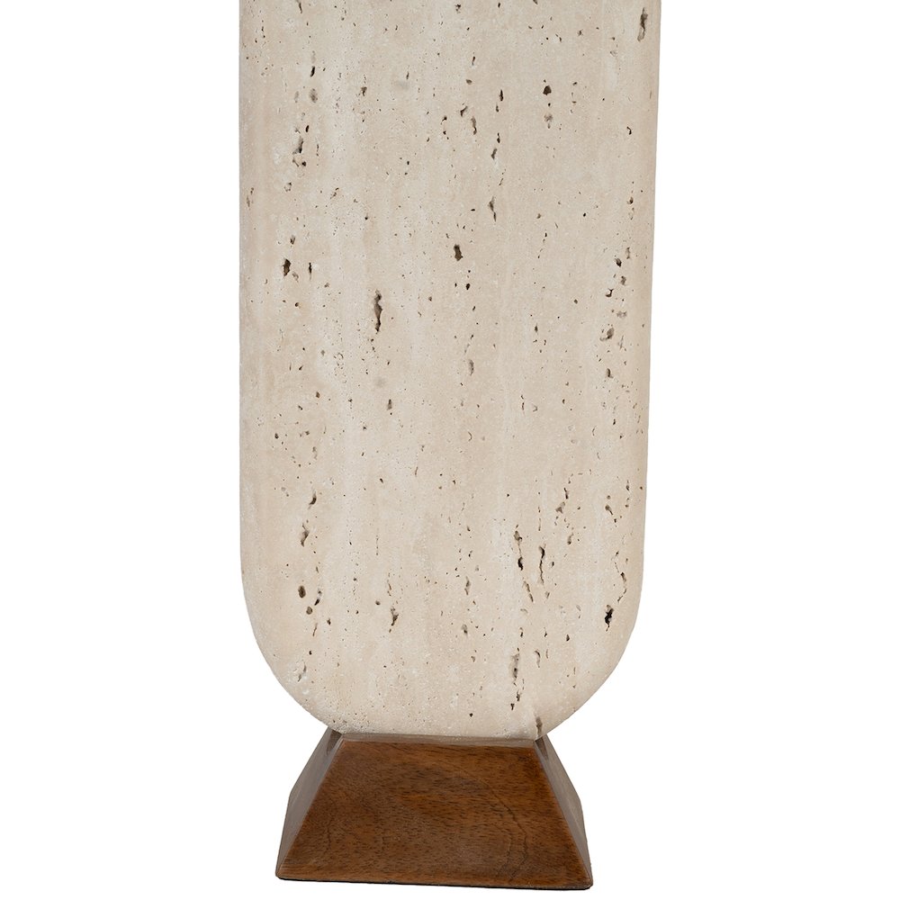 Solis Travertine / Walnut, Travertine & Walnut Wood Base, Linen Shade Table Lamp