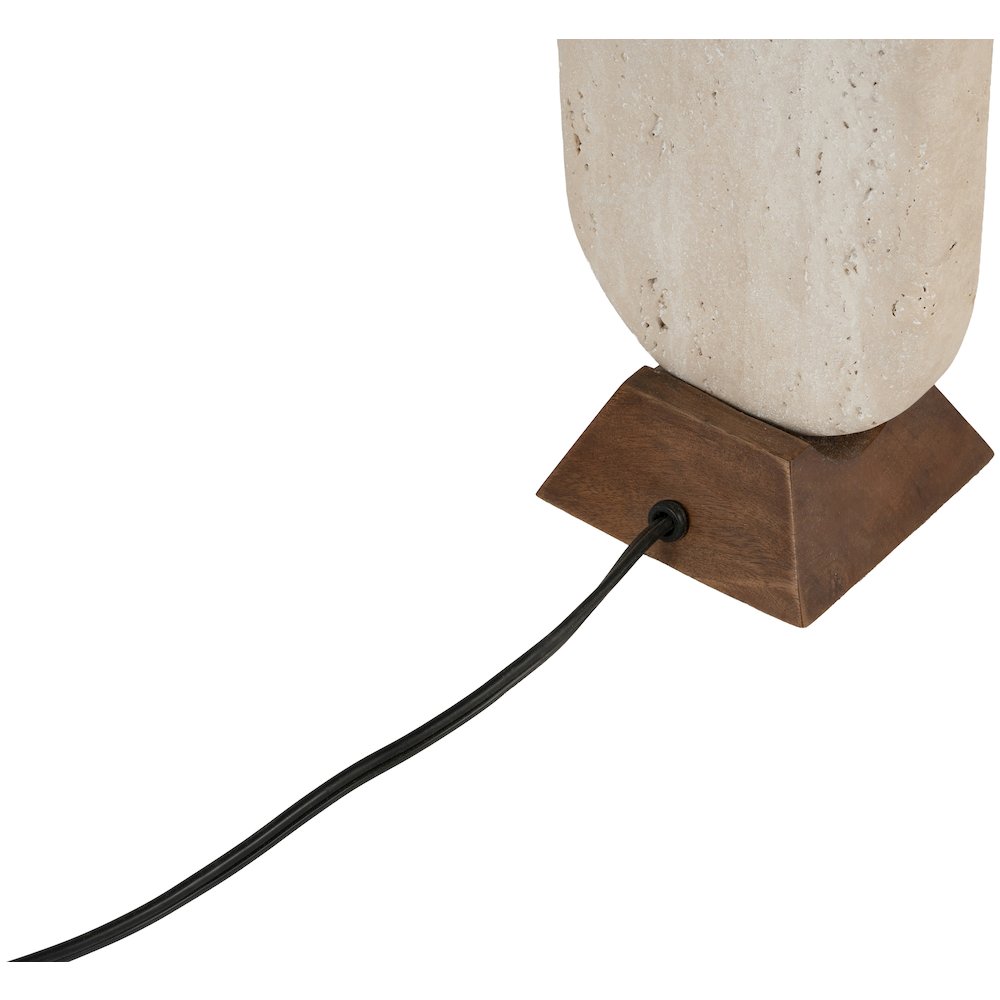 Solis Travertine / Walnut, Travertine & Walnut Wood Base, Linen Shade Table Lamp