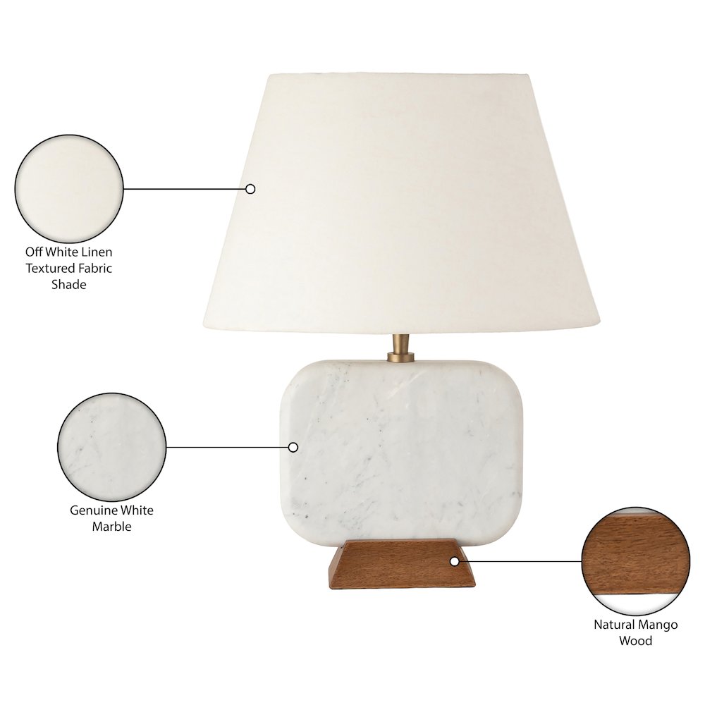 Solis Off White / Natural Marble And Mango Wood Base, Cotton Shade Table Lamp