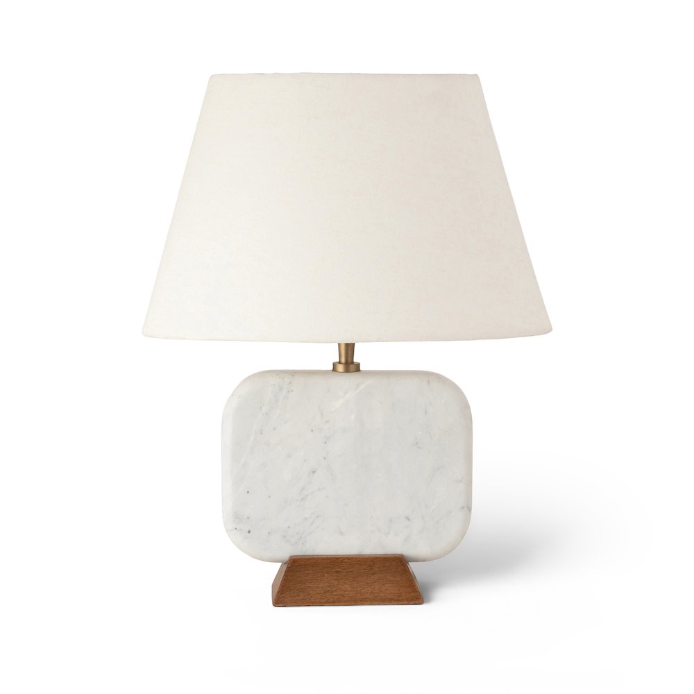 Solis Off White / Natural Marble And Mango Wood Base, Cotton Shade Table Lamp