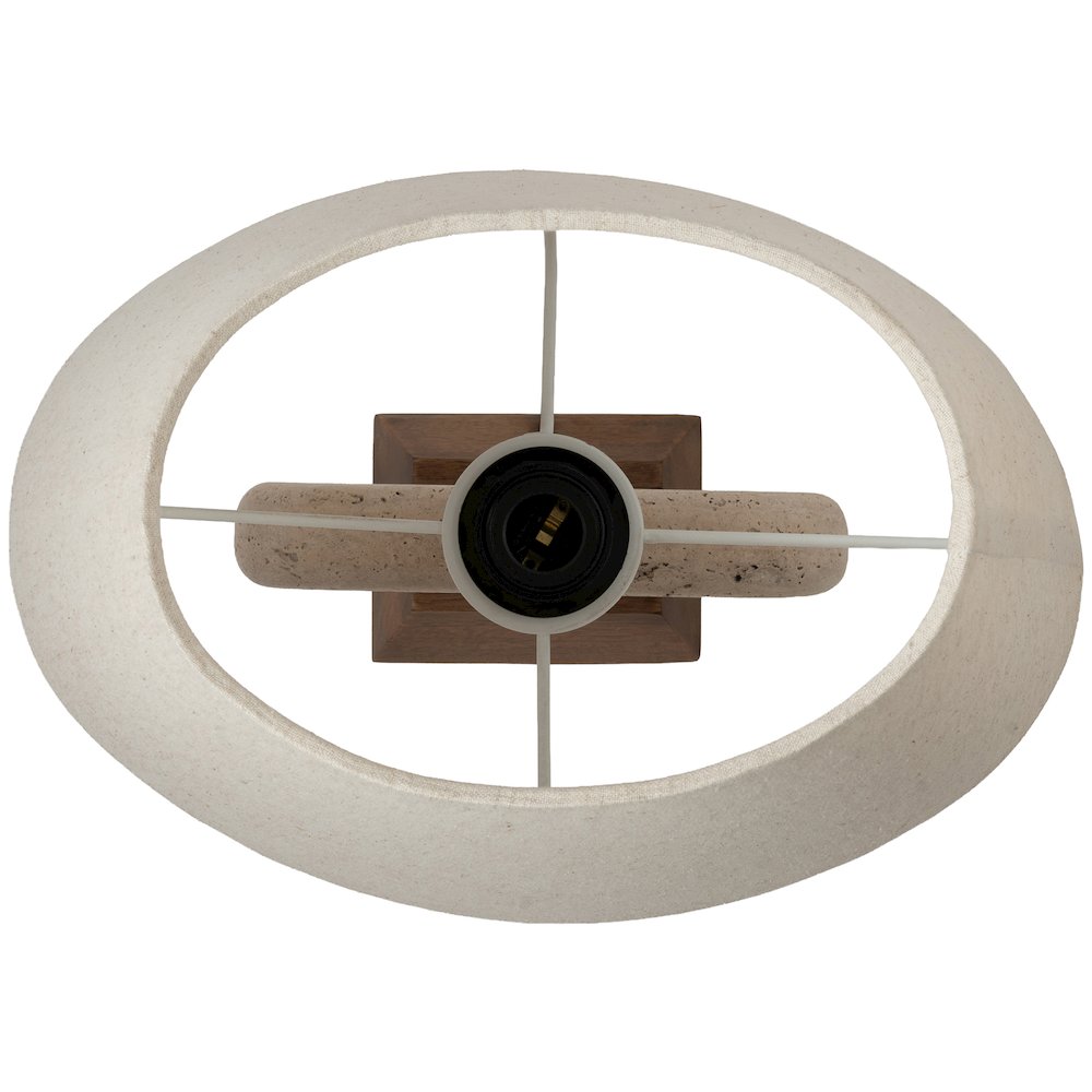 Solis Travertine / Walnut, Travertine & Walnut Wood Base, Linen Shade Table Lamp