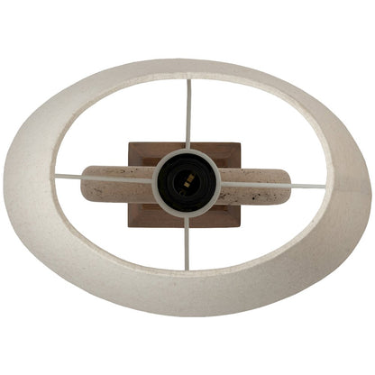 Solis Travertine / Walnut, Travertine & Walnut Wood Base, Linen Shade Table Lamp