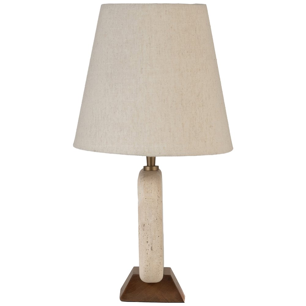Solis Travertine / Walnut, Travertine & Walnut Wood Base, Linen Shade Table Lamp