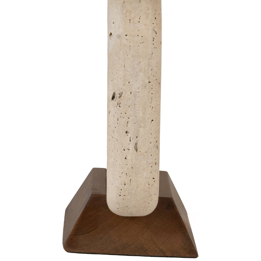 Solis Travertine / Walnut, Travertine & Walnut Wood Base, Linen Shade Table Lamp