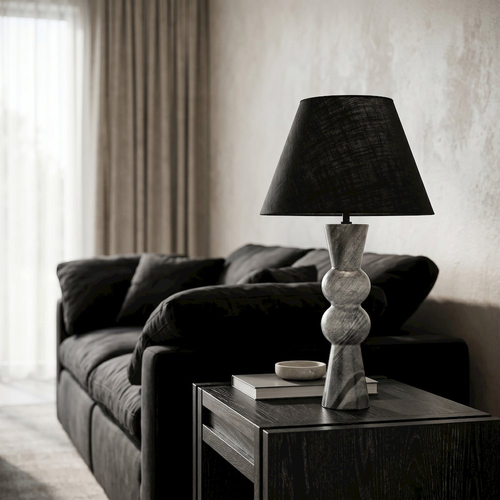 Pietra Black Genuine Marble Base And Cotton Shade Table Lamp