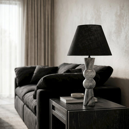 Pietra Black Genuine Marble Base And Cotton Shade Table Lamp