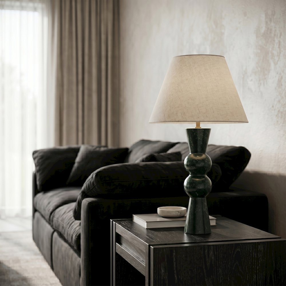 Pietra Green / Natural Genuine Marble Base And Linen Shade Table Lamp