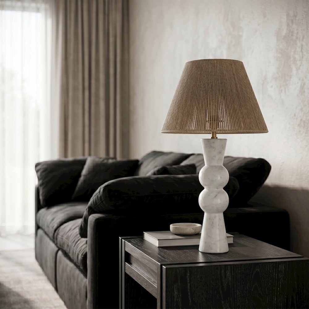Pietra White / Natural Genuine Marble Base And Jute Shade Table Lamp