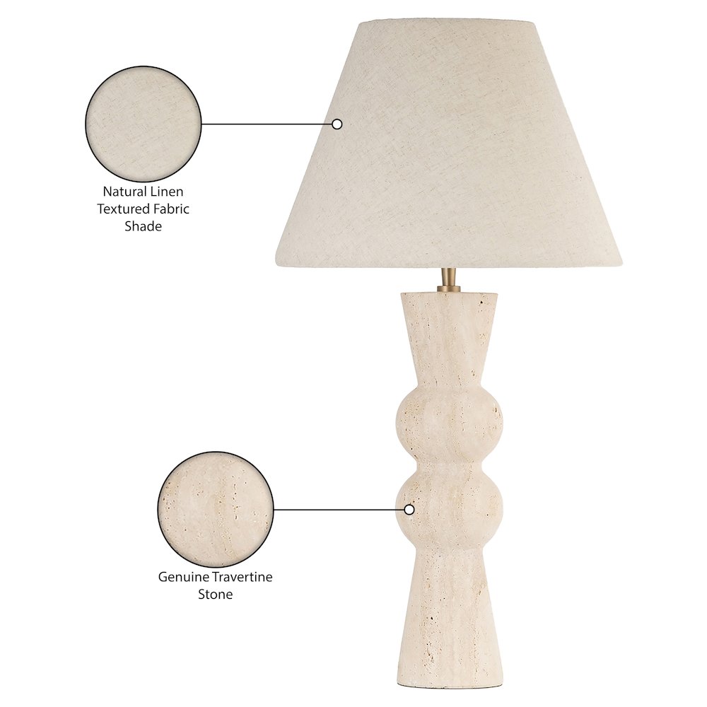 Pietra Travertine / Natural Travertine Base And Linen Shade Table Lamp