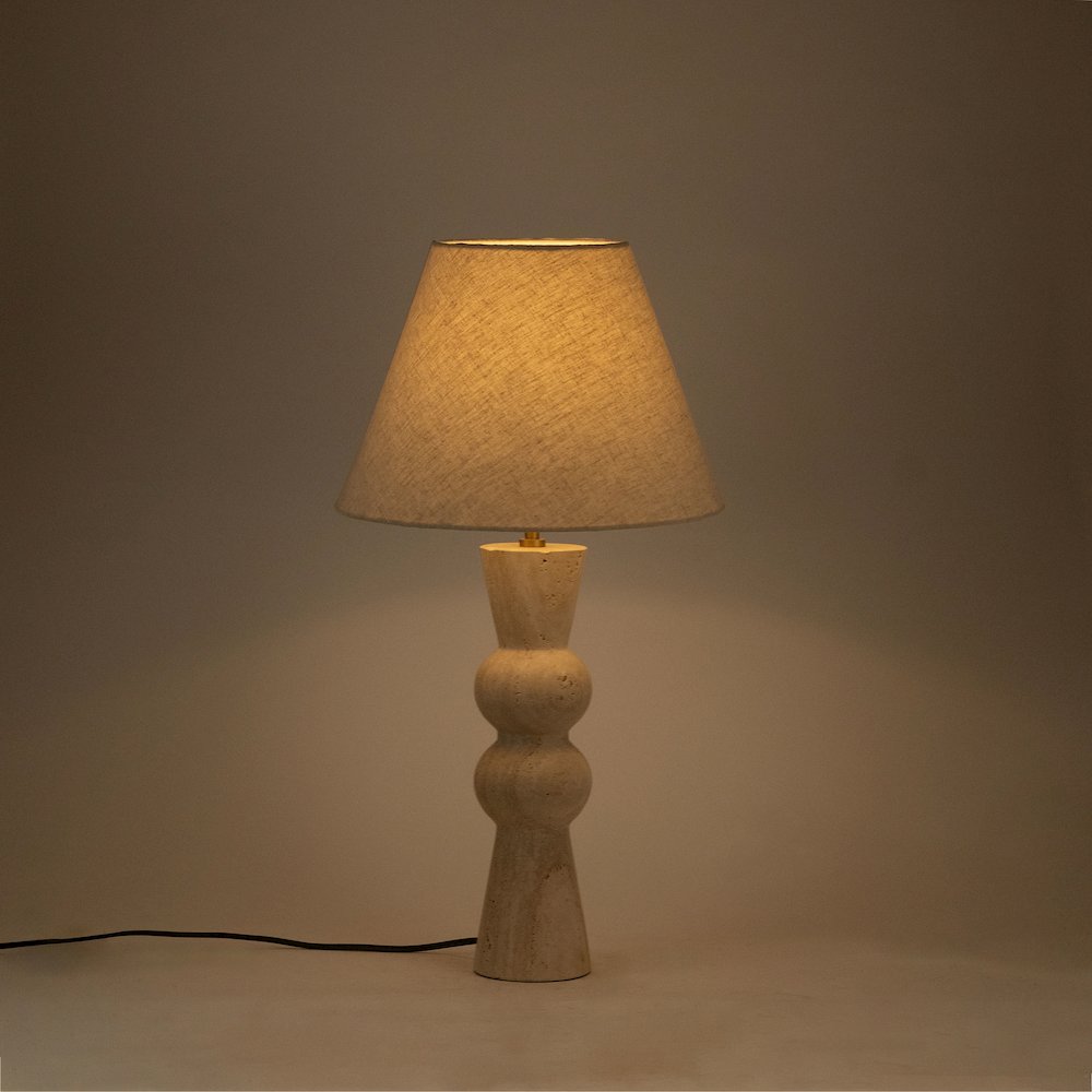 Pietra Travertine / Natural Travertine Base And Linen Shade Table Lamp