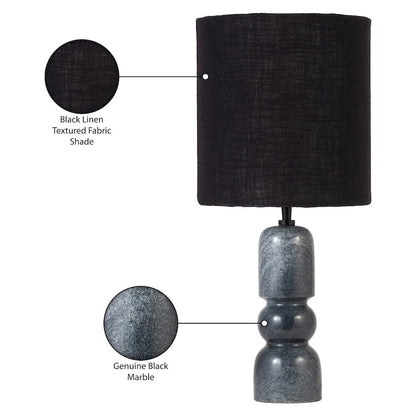 Paros Black / Off White Genuine Marble Base And Cotton Shade Table Lamp