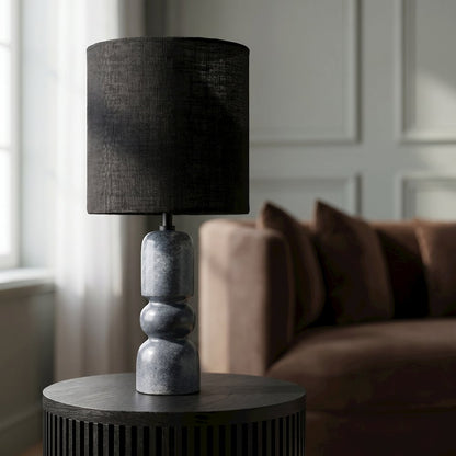 Paros Black / Off White Genuine Marble Base And Cotton Shade Table Lamp