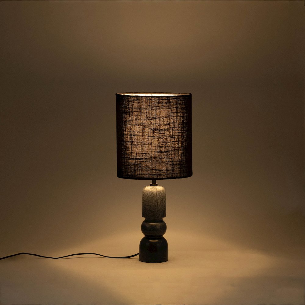 Paros Black / Off White Genuine Marble Base And Cotton Shade Table Lamp