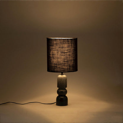Paros Black / Off White Genuine Marble Base And Cotton Shade Table Lamp