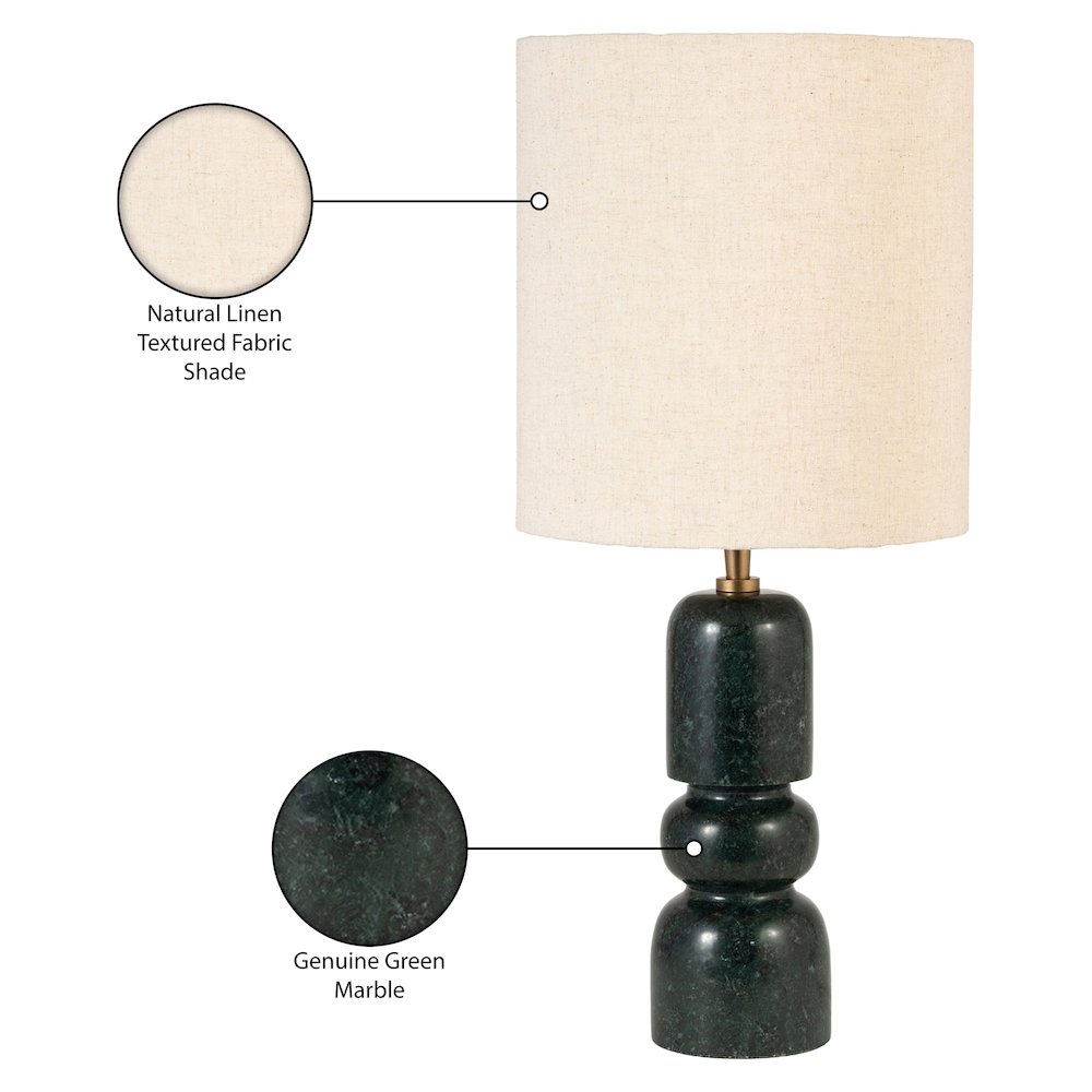 Paros Green / Off White Genuine Marble Base And Cotton Shade Table Lamp