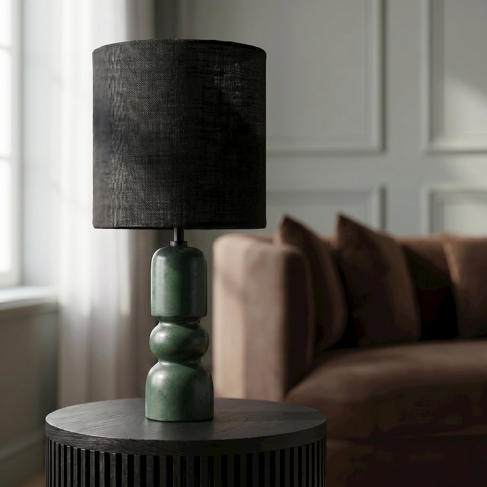Paros Green / Off White Genuine Marble Base And Cotton Shade Table Lamp