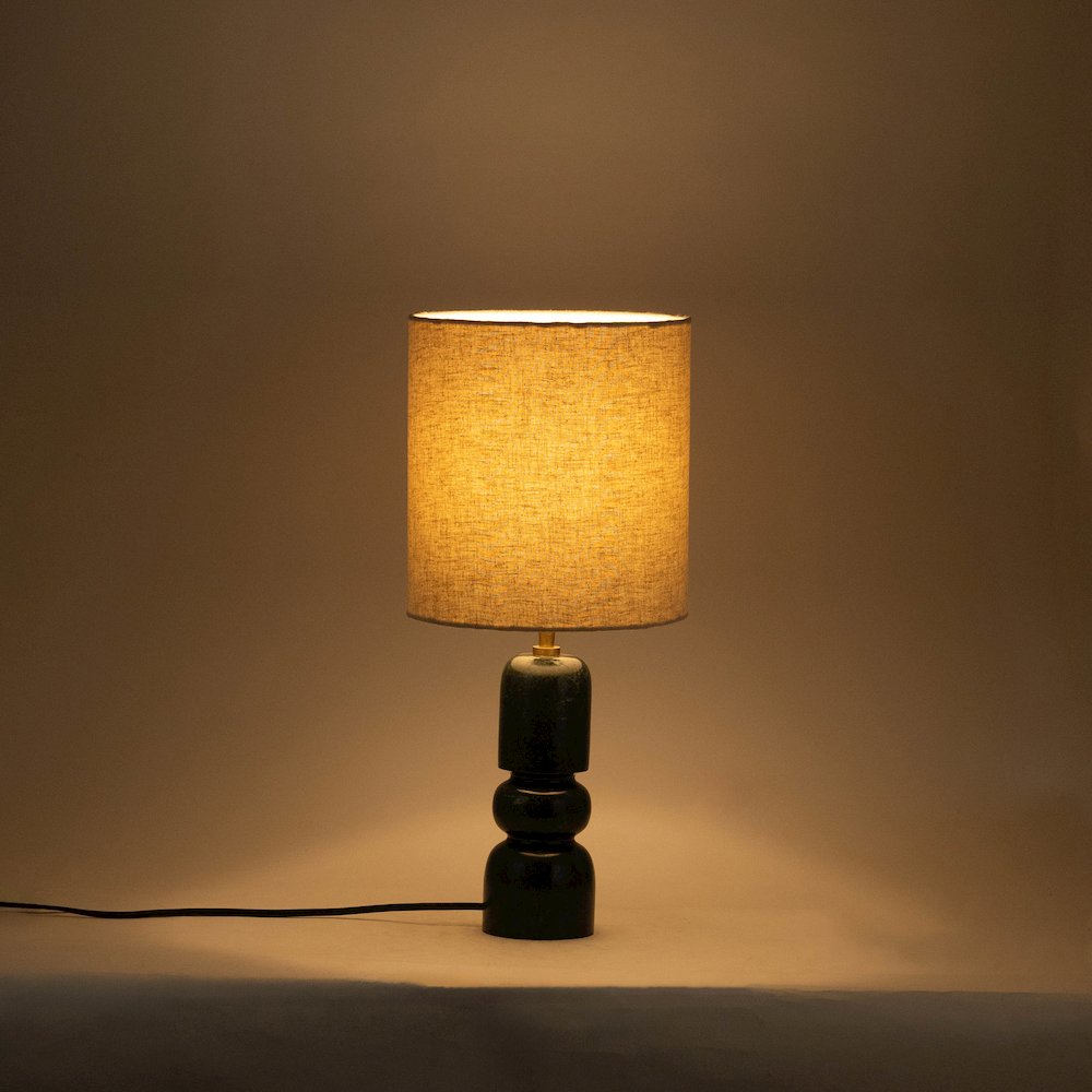 Paros Green / Off White Genuine Marble Base And Cotton Shade Table Lamp