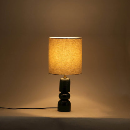 Paros Green / Off White Genuine Marble Base And Cotton Shade Table Lamp