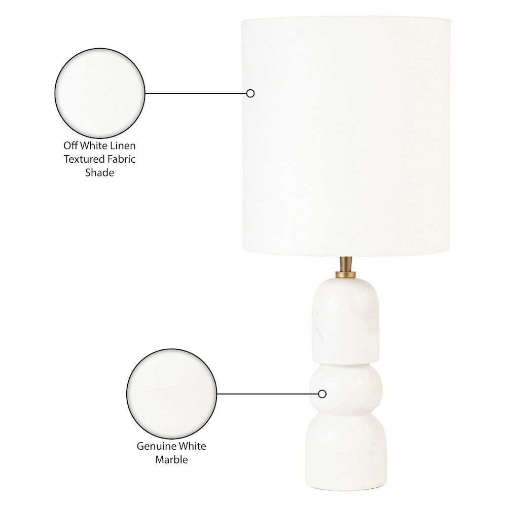 Paros White / Off White Genuine Marble Base And Cotton Shade Table Lamp