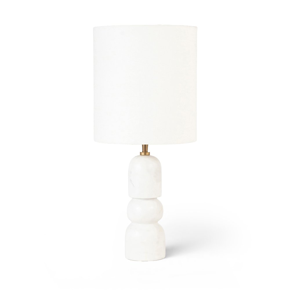 Paros White / Off White Genuine Marble Base And Cotton Shade Table Lamp