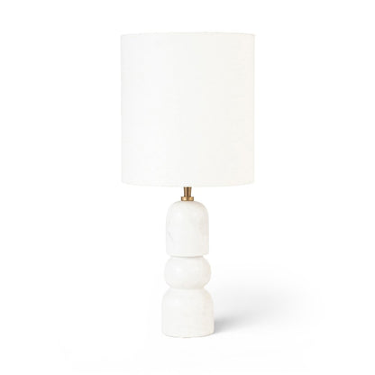 Paros White / Off White Genuine Marble Base And Cotton Shade Table Lamp
