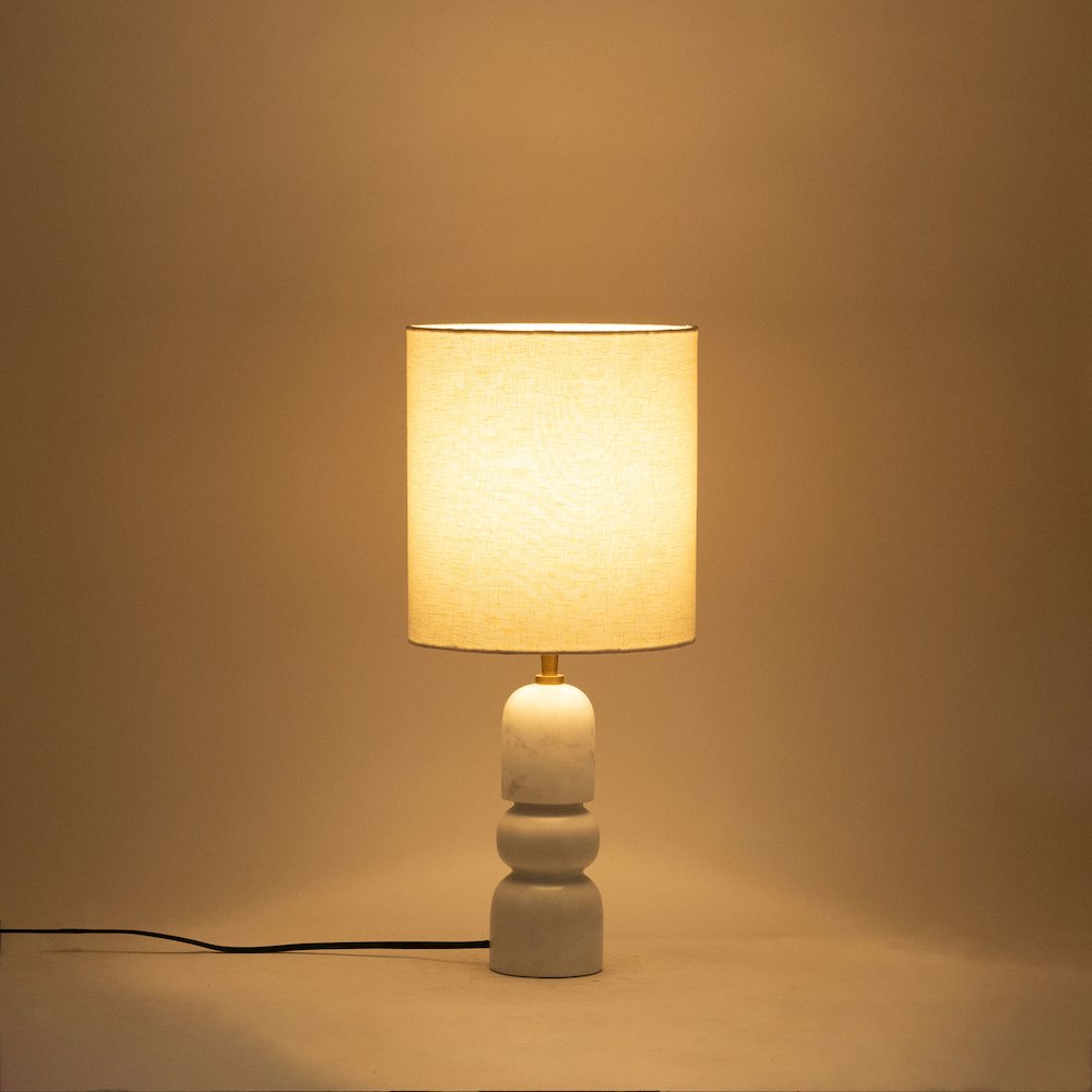 Paros White / Off White Genuine Marble Base And Cotton Shade Table Lamp
