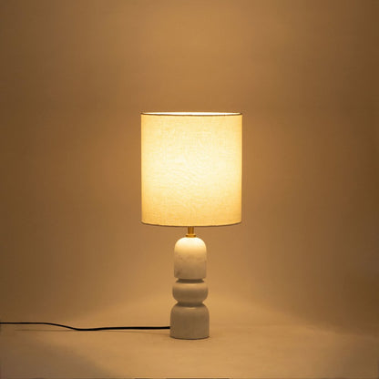 Paros White / Off White Genuine Marble Base And Cotton Shade Table Lamp