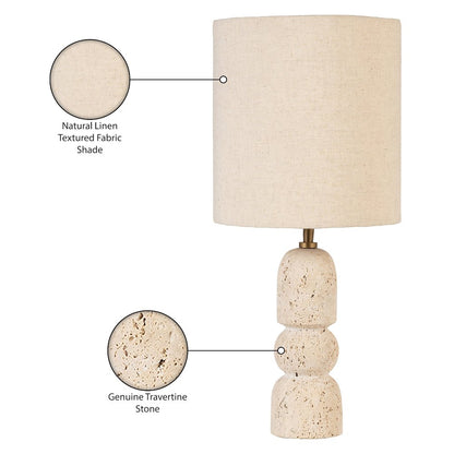 Paros Travertine / Natural Marble Base And Cotton Shade Table Lamp
