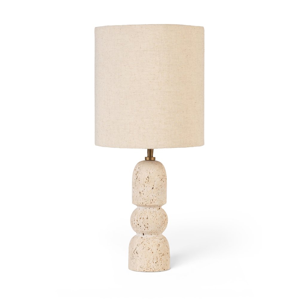 Paros Travertine / Natural Marble Base And Cotton Shade Table Lamp