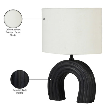 Lithos Black / Off White Genuine Marble Base And Cotton Shade Table Lamp